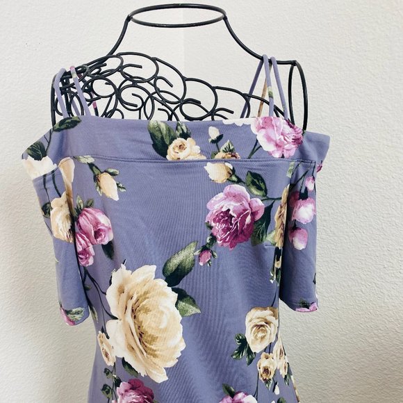 HAUTE MONDE Cold Shoulder Floral Bodycon Dress M - Picture 3 of 13